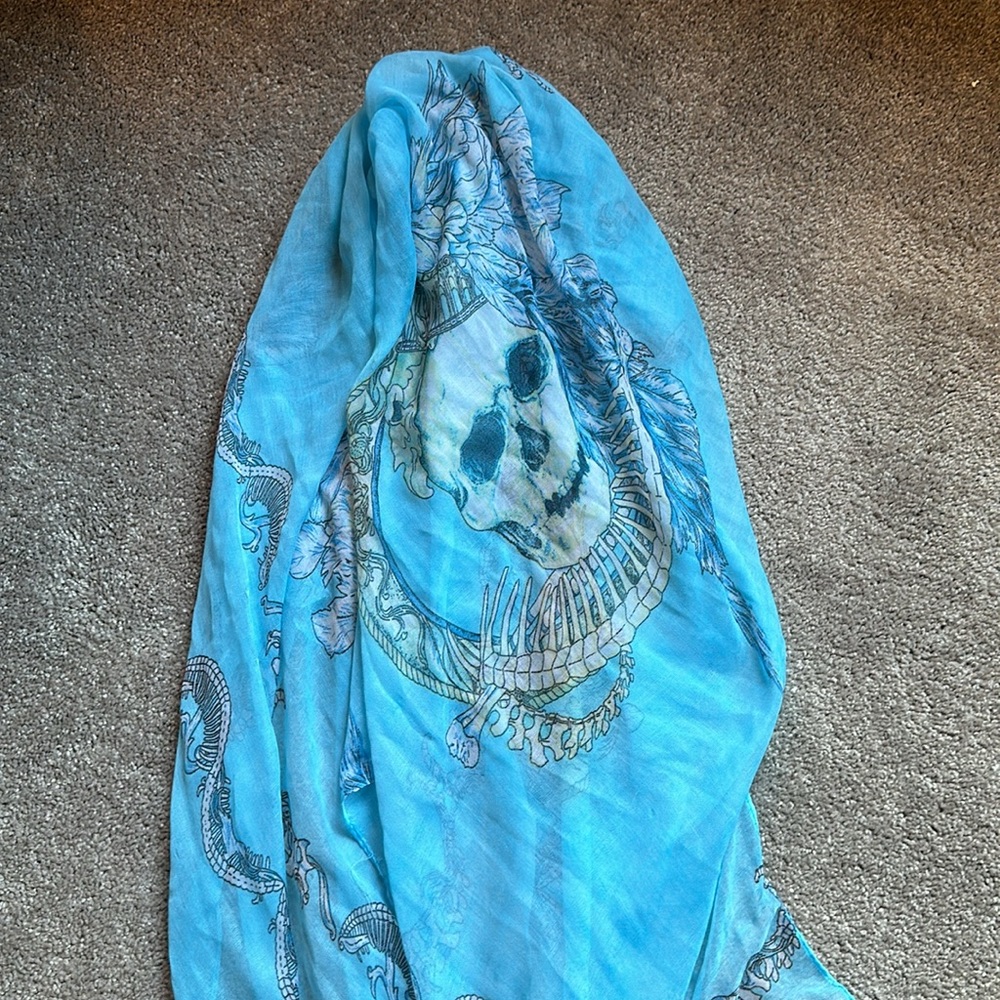 Blue, skull scarf, one size
